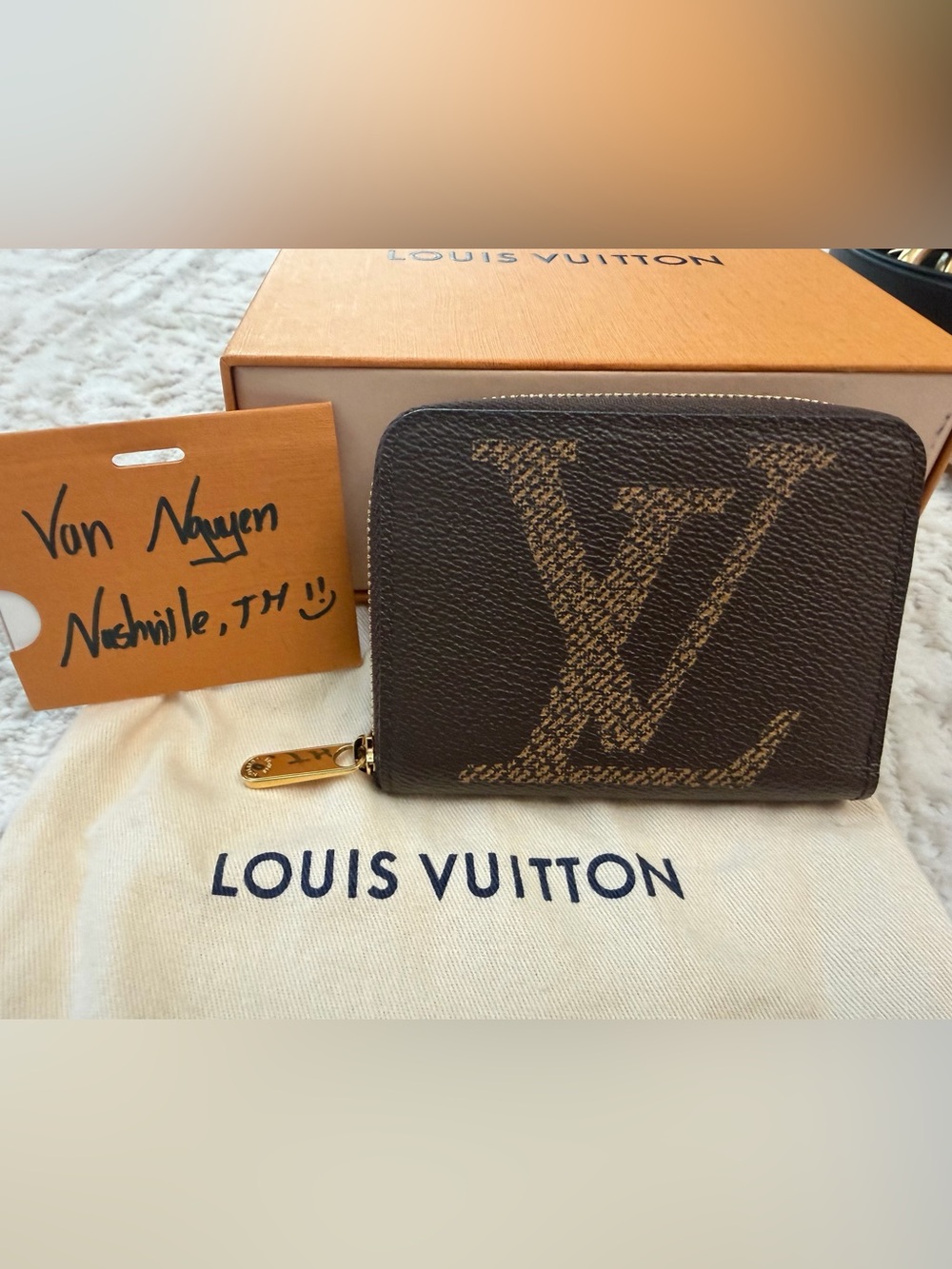 Louis Vuitton Brown Monogram Zip Card Holder with Gold Hardware